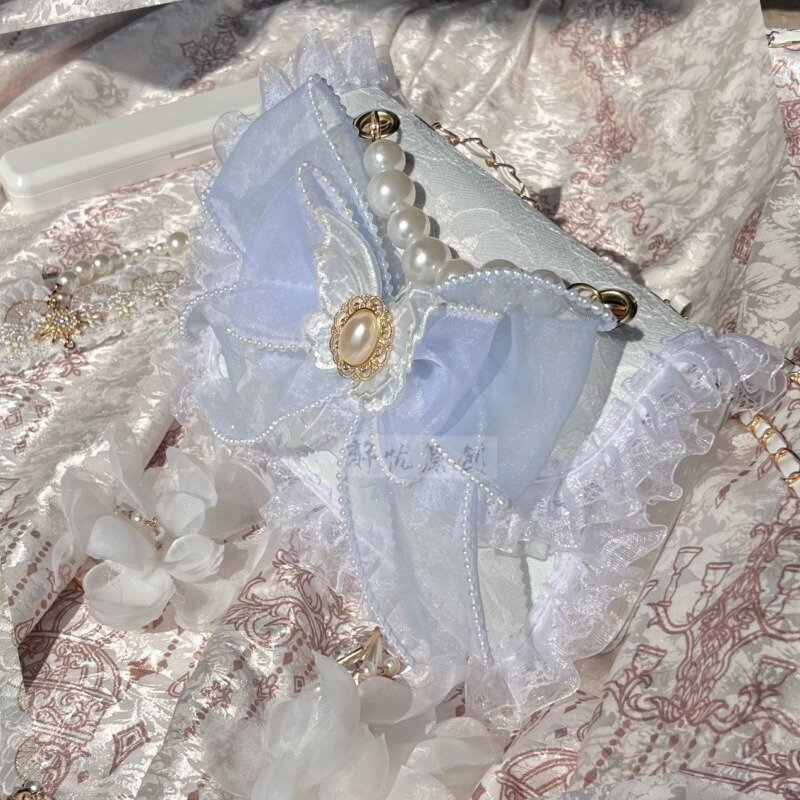 Koronkowa różowa damska torba na ramię Xiuya słodka słodka kokardka Lolita oryginalna elegancka modna torebka z koralikami wykwintna kobieca torba pod pachami