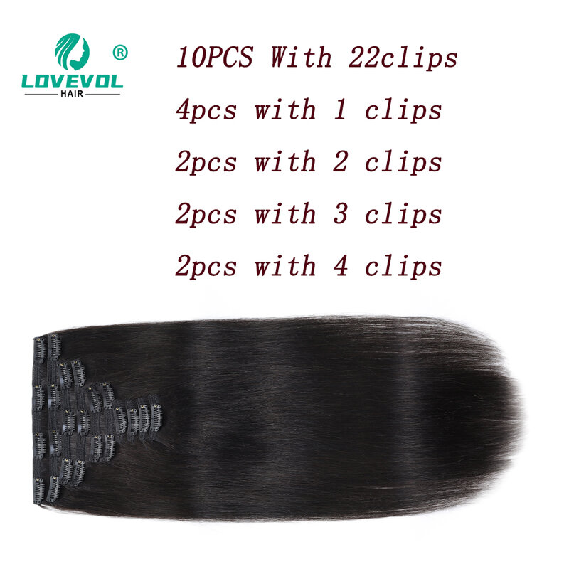 Lovevol klip lurus Remy mesin Brasil kepala penuh seri Volume 160G ekstensi rambut klip rambut 100% rambut manusia