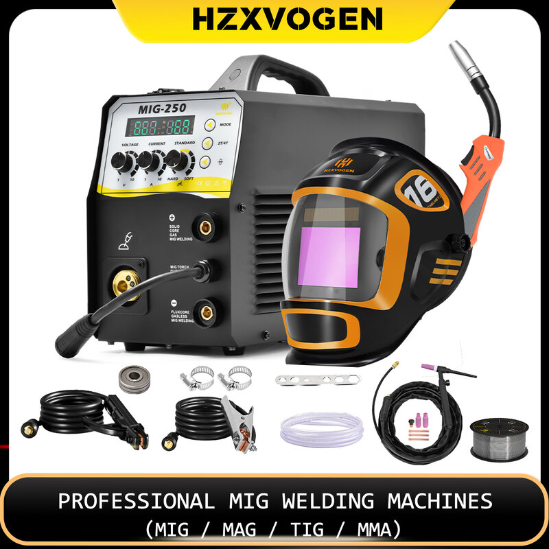HZXVOGEN 220V Semi-automatic Welding Machine 4 IN 1 MIG Gas Gasless No Gas ARC TIG 2T 4T IGBT INVERTER TIG MMA Stick MIG Welder