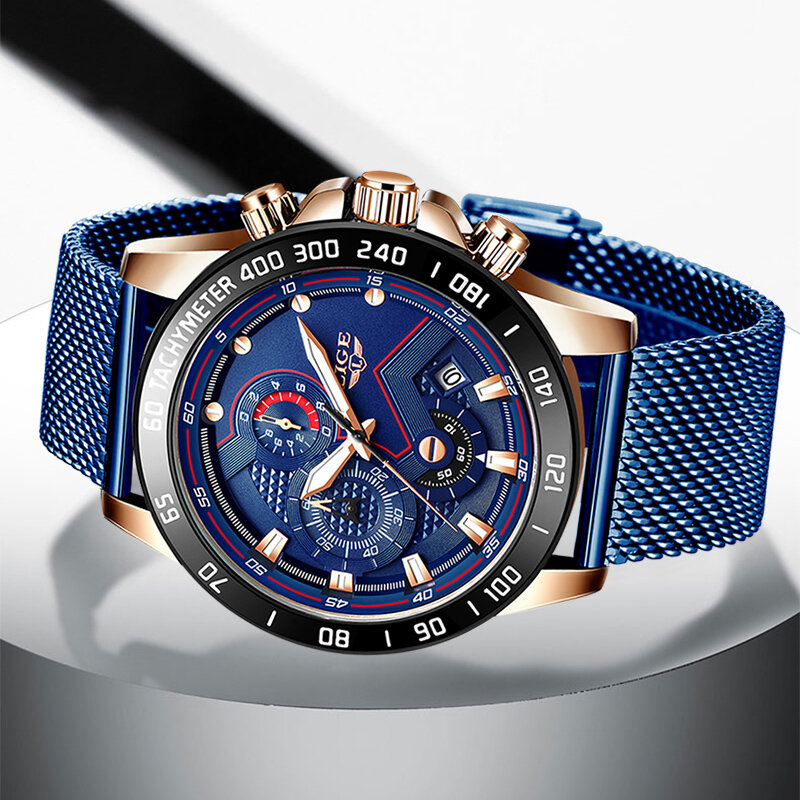LIGE – montre-bracelet de sport pour hommes, marque de luxe, originale, en acier, Quartz, étanche, à la mode