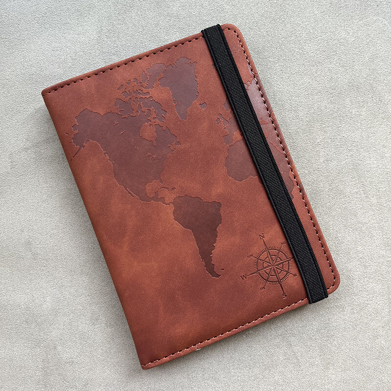Rfid Blocking custom porta passaporto personalizzato World Map Compass con elastico Travel Essentials custodia passaporto