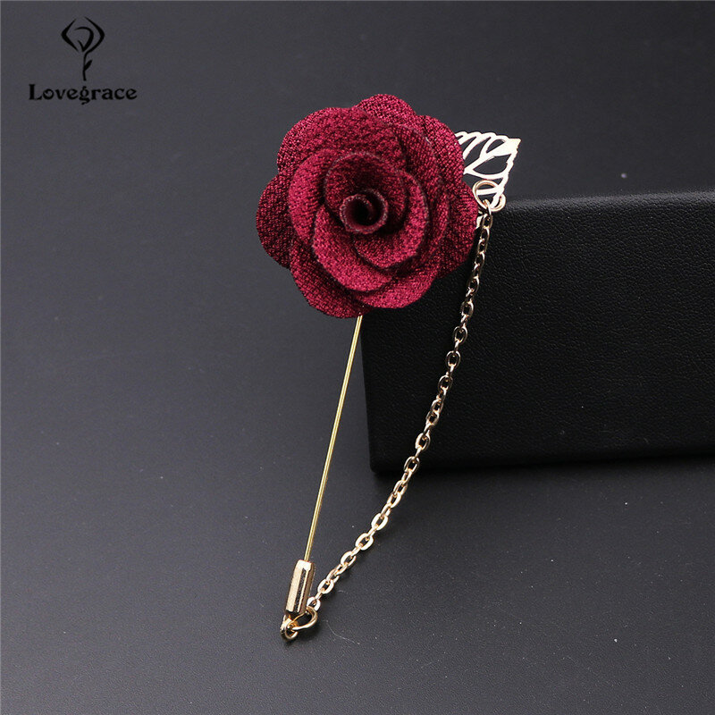 Bridegroom Wedding Brooches Corsage Cloth Hand-made Camellia Flower Brooch Lapel Pin Badge Tassel Chain Men's Suit Accessories