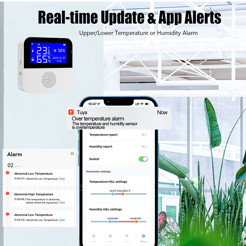 Tuya Wifi Temperatuur Vochtigheid Sensor Alarm Smart Home Indoor Outdoor Thermometer Detector Voor Plant Aquarium Ondersteuning Alexa