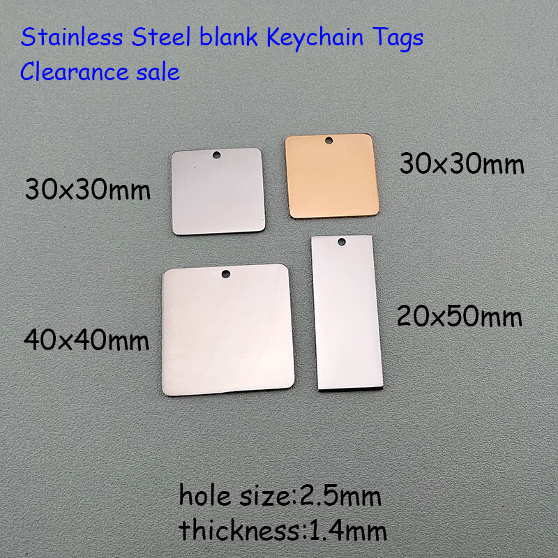 Clearance Sale  20pcs Blank Square Tags Rectangle Tags Stainless Steel Key Chain Tags 40x40mm 30x30mm 20x50mm