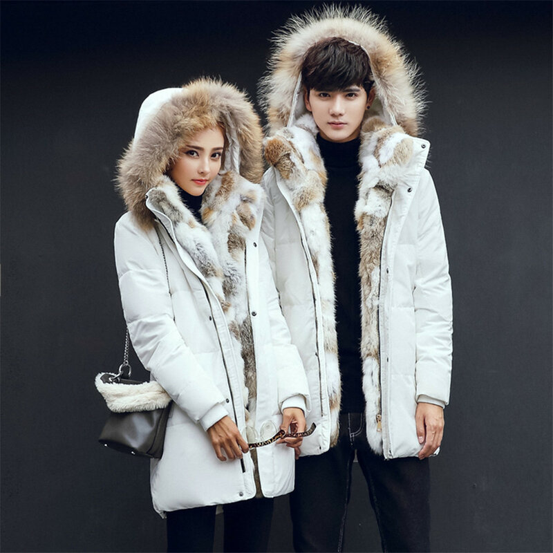 2022 inverno nuovo piumino moda unisex ispessito Rex pelliccia di coniglio giacca lunga imbottita in cotone piumino d'anatra bianco cappotto tinta unita