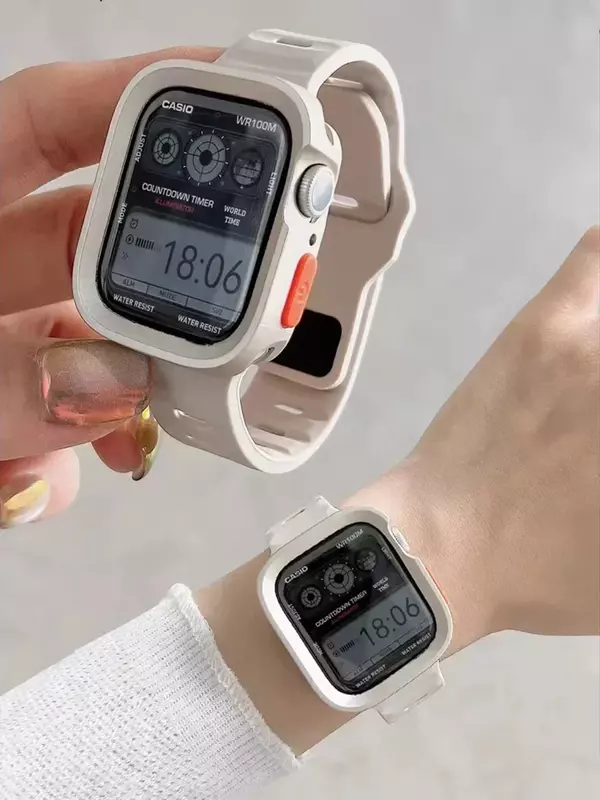 Apple Watch用シリコンケースとストラップ,iwatch用スポーツブレスレット6,5,4,3,2,1,38mm, 42mm, 40mm, 44mm 9、8、7、41mm、45mm