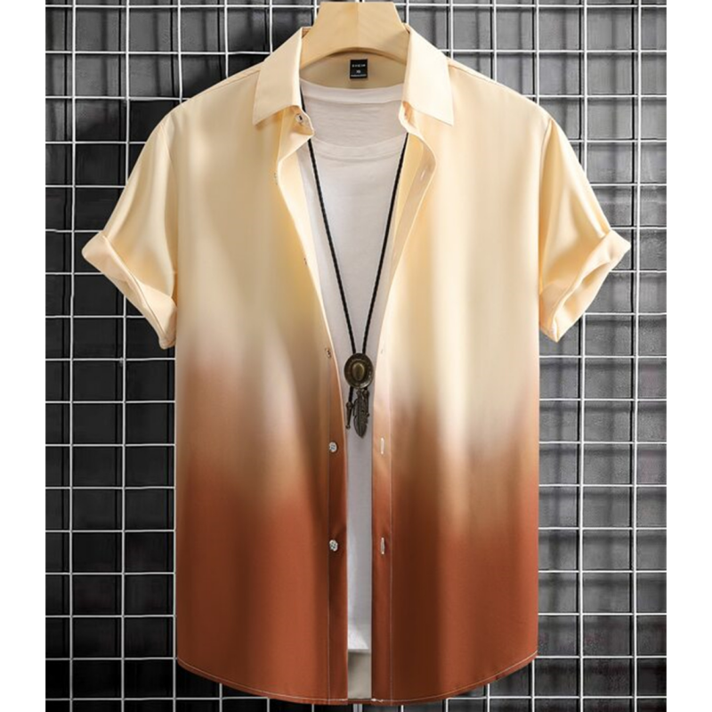 Hawaii kemeja Pria 3d gradien cetak kemeja kebesaran longgar dan blus kualitas tinggi pakaian pria pesta pantai kaus