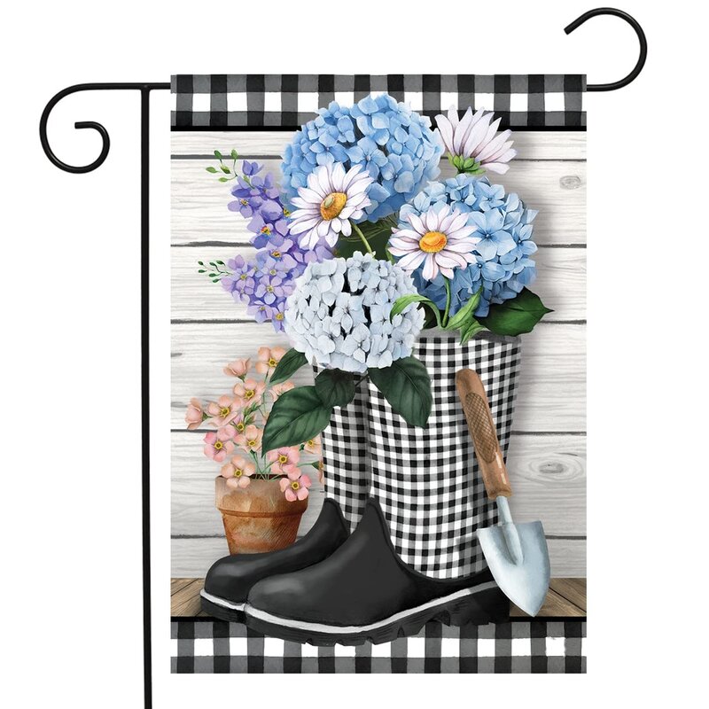 Peinture à l'huile de jardin de fleurs, bottes et fleurs, double face, drapeaux de cour florale pour l'extérieur, décoration de maison de pelouse