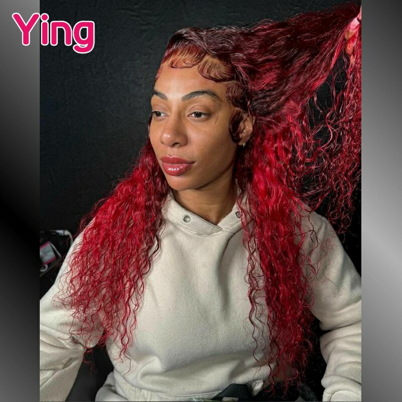 Ying 12A 200% Omber Wig tanpa lem 13x4 gelombang keriting merah tua Wig rambut manusia 13x6 Wig rambut manusia renda depan mulus dengan rambut bayi