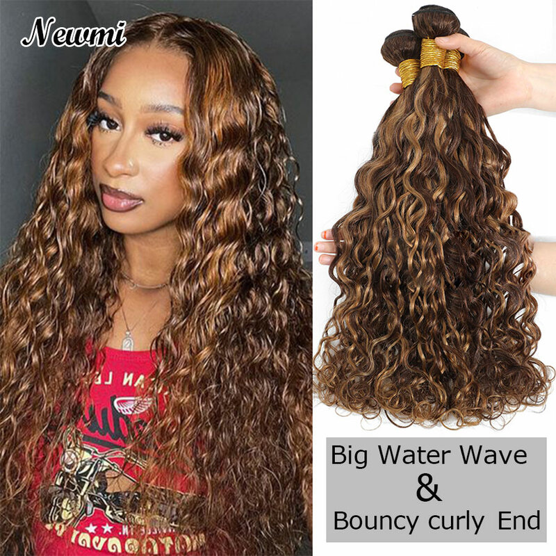 Highlight Water Wave Bundles With Bouncy End Deep Wave Human Hair Bundles Wet and Wavy Honey Ombre Brown Blonde Bundle 1 3 4 Pc