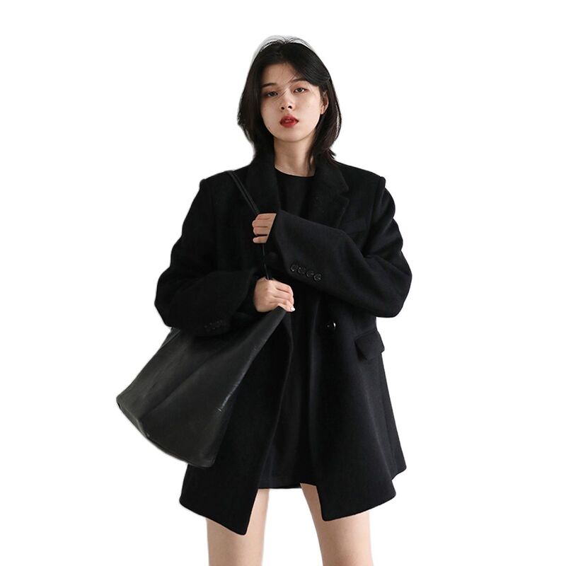 CHIC VEN Women Wool Blend Coat Solid Mid Long Woolen Blazer Thick Warm Blouse Women's Overcoat Office Lady Tops Autumn Winter