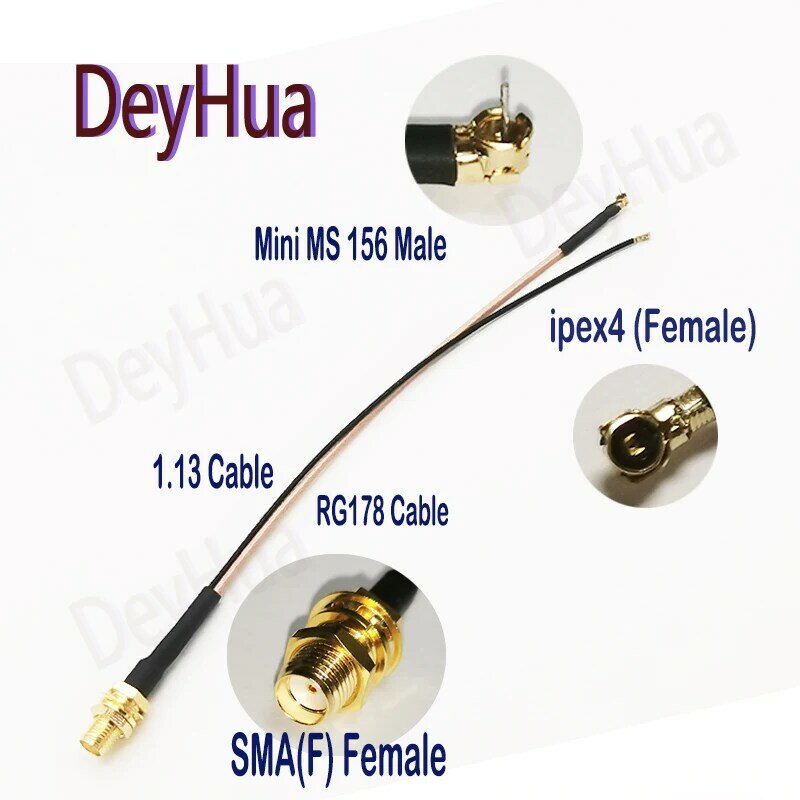 SMA Female to Mini MS156 Male +IPEX4 MHF4 Female RG178 RF1.13 Cable Antenna Extension Jumper Pigtail,1PCS