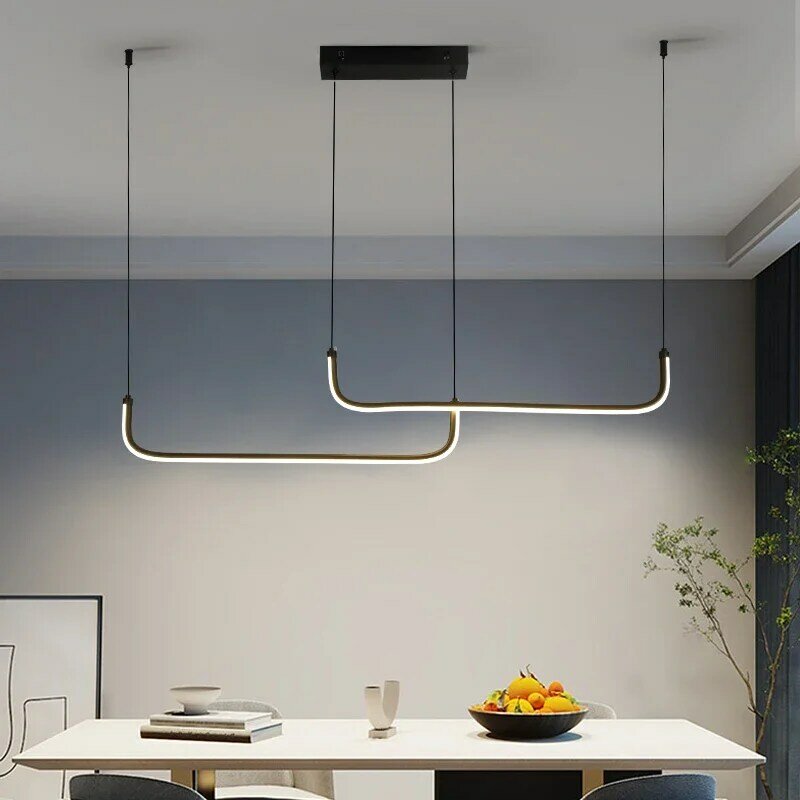 Nowoczesna wisiorek LED jasne złoto/czarna długa linia do nauki restauracji kuchnia biurowa luksusowa dekoracja domu