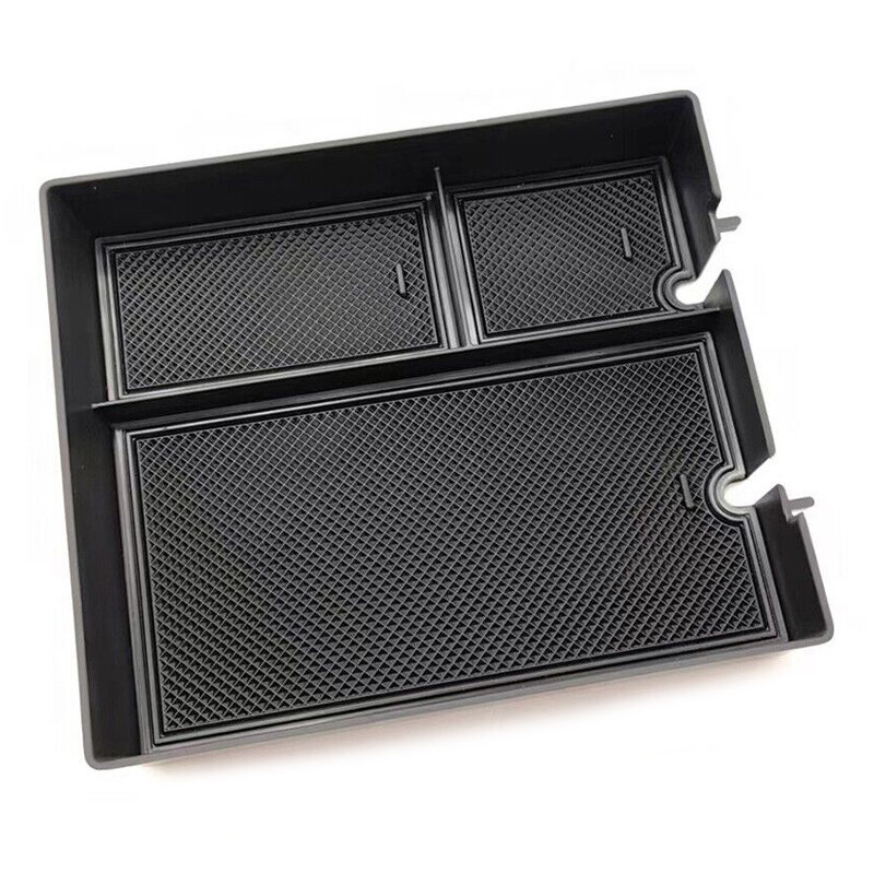 Car Front Center Console Armrest Storage Glove Box Organizer Tray with Non-slip Mat Fit for Rivian R1T R1S 2022-2023 Black ABS