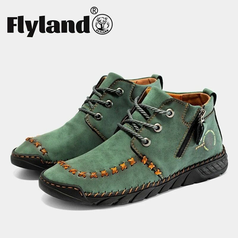 FLYLAND wysokiej jakości ręcznie męskie oryginalne skórzane buty Casual oddychające buty do chodzenia buty ocieplane buty do jazdy samochodem Plus rozmiar 48