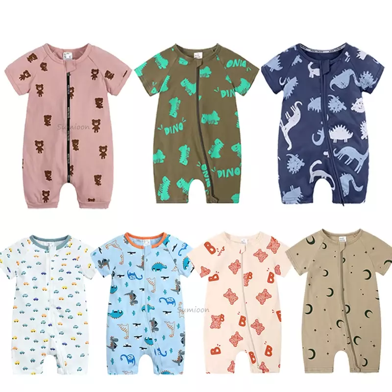 Peleles de verano para bebé, niño y niña, mono bonito estampado informal de manga corta, trajes para bebé de 0 a 3, 6, 12 y 24 meses