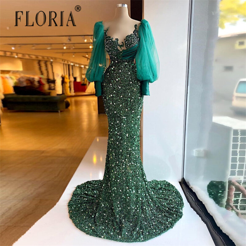 Женское платье-русалка, вечернее платье с рукавами-фонариками, модель 2022 года, женское платье с бисером для гостей свадьбы