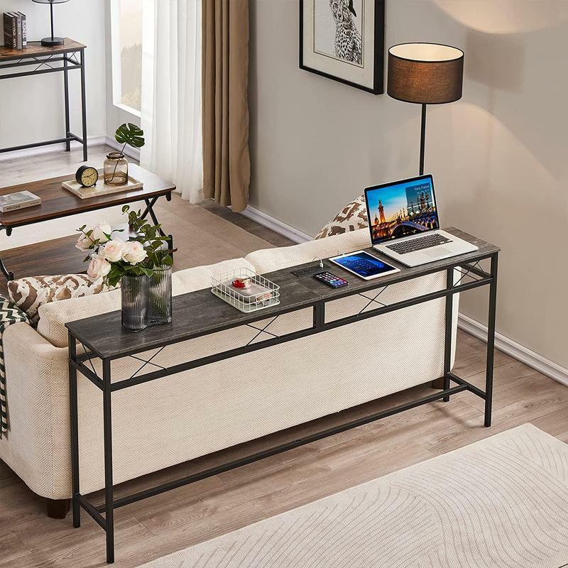 VECELO Extra Long Narrow onsole Table with Charging Station & Power Outlet and USB Ports
