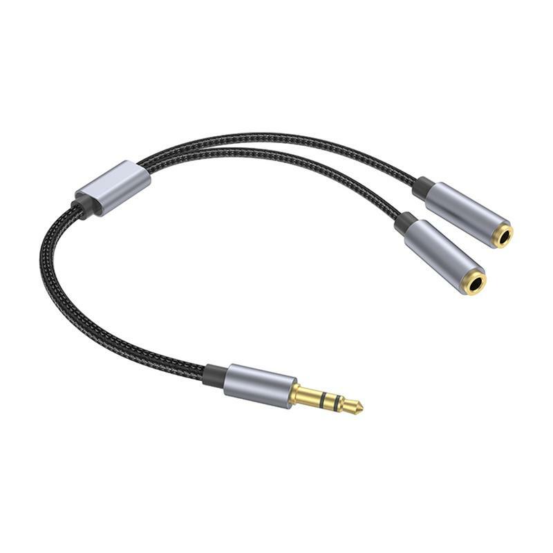 Headset pemisah kabel Audio 3.5mm, konektor kabel Jack Splitter Y, kualitas suara Bening, konektor adaptor Earphone