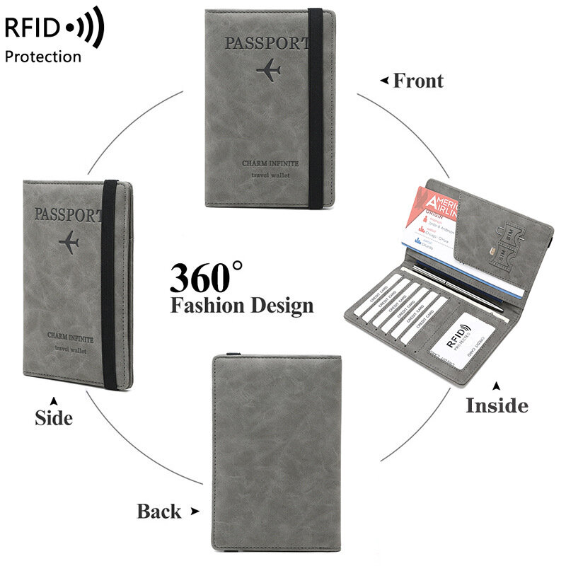 Etui na paszport skórzane portfel podróżny luksusowy posiadacz karty Rfid futerał na kartę kredytową długie paszporty Protector Dropshipping
