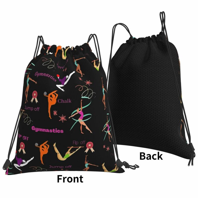 ポータブル体操愛好家プリントバックパック、巾着バンドルポケット、収納バッグ、ブックバッグ、旅行、学校