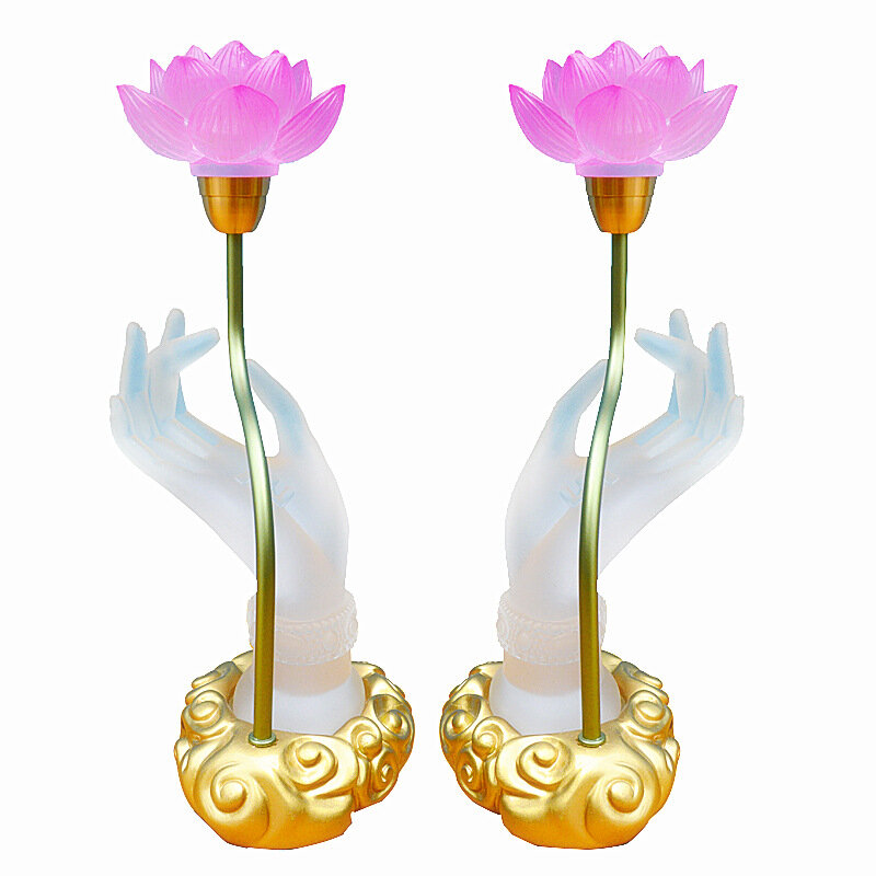 2-Pack Creative Zen Style Seven Color Gradient Colors Resin Buddha Lamp A Pair ds WitCrystal Lotus LED Table