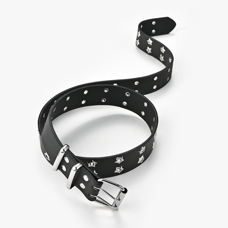 Cinturones con remaches para hombres y mujeres, correa de cintura con ojal de Doble Estrella, ajustable, Punk, hebilla de doble Pin, estilo Y2k