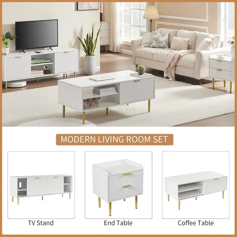 Weißer Couch tisch, 48 Zoll moderner Wohnzimmer-Mittel tisch, zeitgenössischer Cocktail tisch, weißer Couch tisch