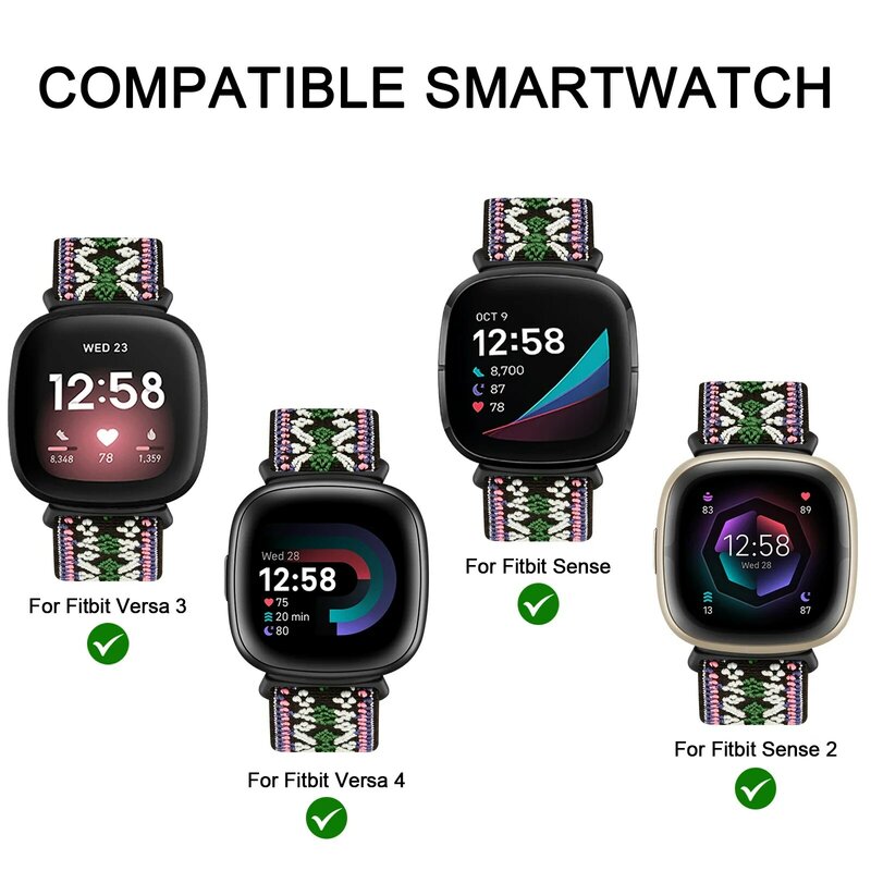 Correa de reloj de nailon elástico para Fitbit Versa 3/Versa 4, pulsera de repuesto para Fitbit Sense/ Sense 2