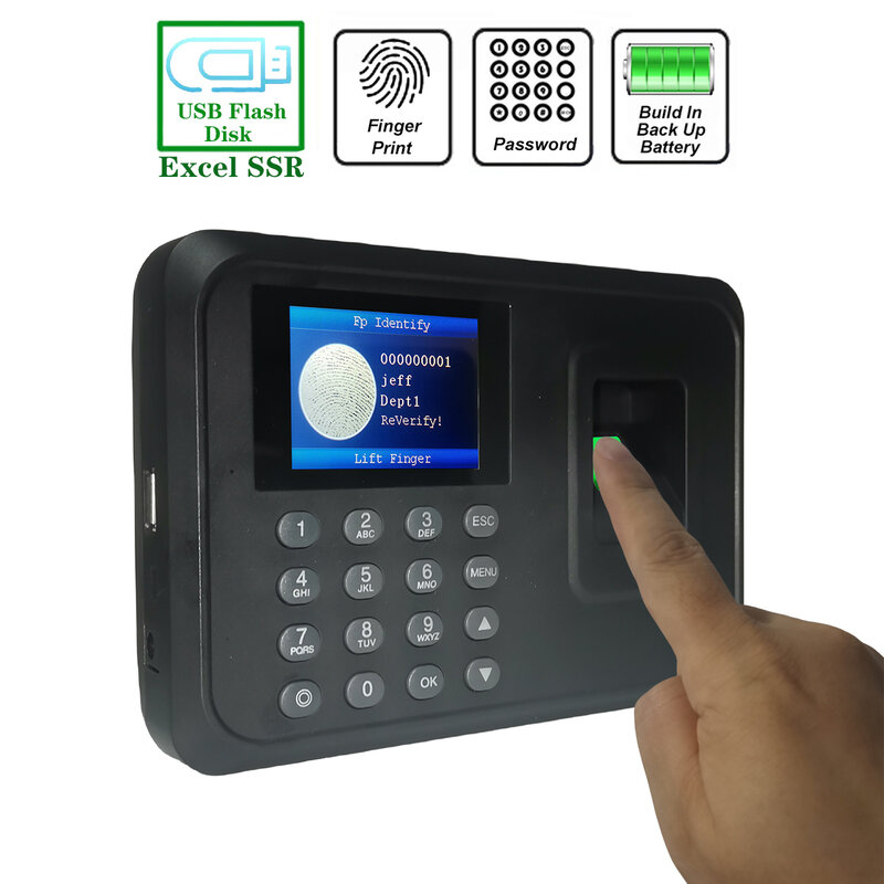 Mesin pembaca jari elektronik, cadangan baterai SSR biometrik jam waktu sidik jari perekam absensi karyawan