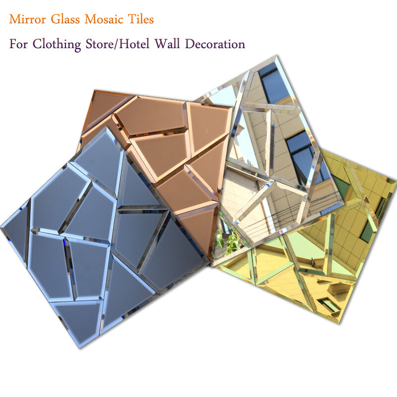 12Pcs/Box Korean Gold/Silvery Mirror Glass Self Adhesive Mosaic Tiles For Clothing Store/Hotel Indoor Wall Decoration Materials