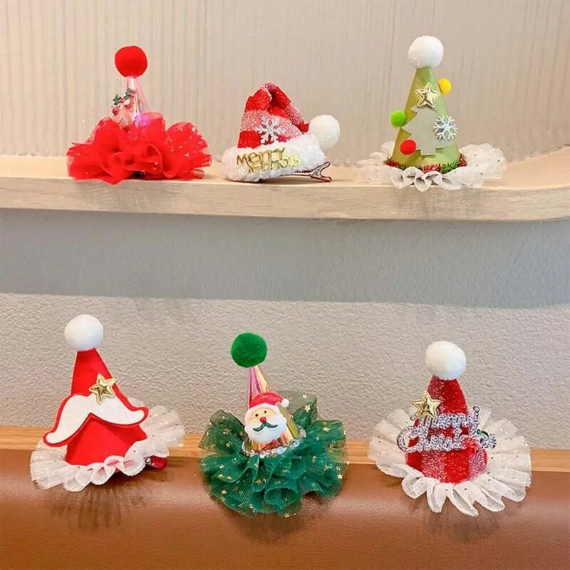 Star Christmas Hair Clip Fashion Plush Ball Letter Christmas Hat Hairpin Shiny Hair Side Clip Santa Claus Duckbill Clip Party