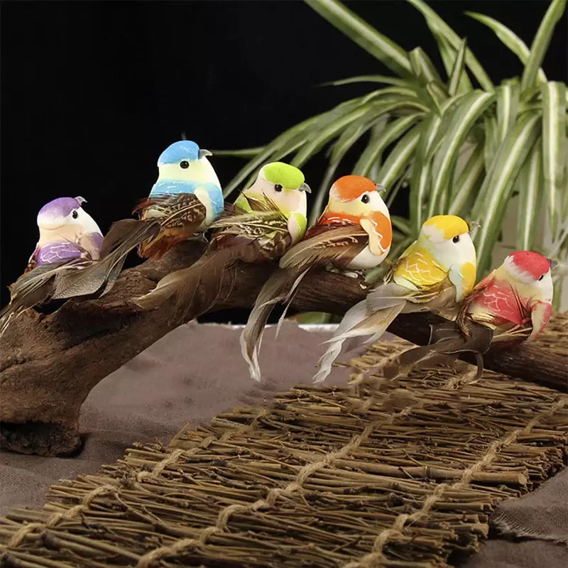 6 X uccelli artificiali finta schiuma animale simulazione piuma uccelli modelli fai da te matrimonio casa giardino decorazione ornamento
