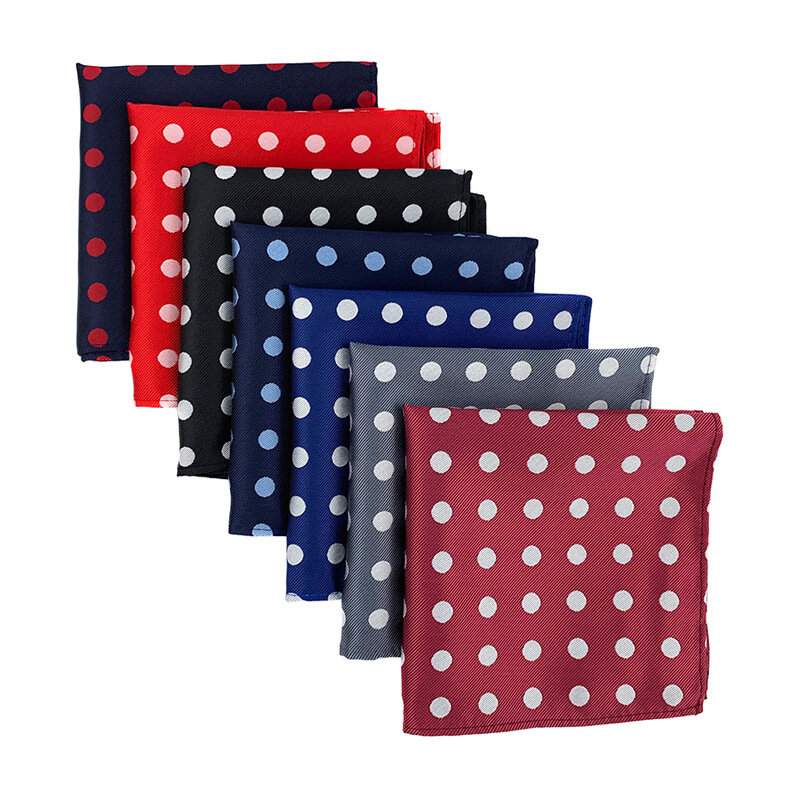 Fashion 25cm*25cm Silk Pocket Square For Mens Red Orange Paisely Polka Dots Handkerchief Suit Wedding Party Chest Towel Hanky