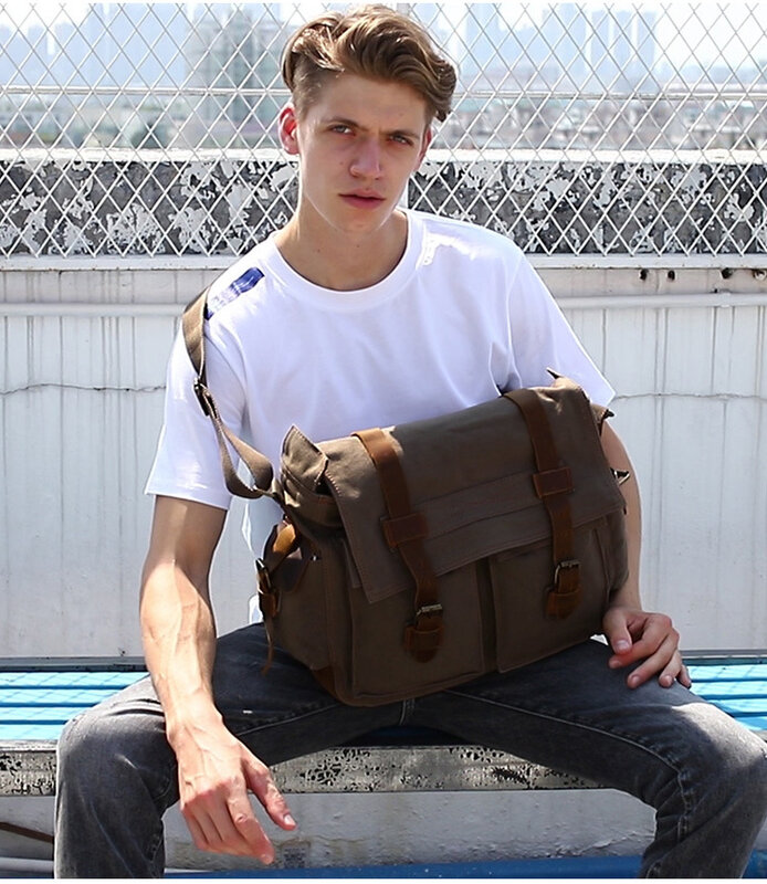 Холщовая винтажная сумка-мессенджер для мужчин и женщин, модный дорожный портфель на плечо для ноутбука 15,6 дюйма, 15,6