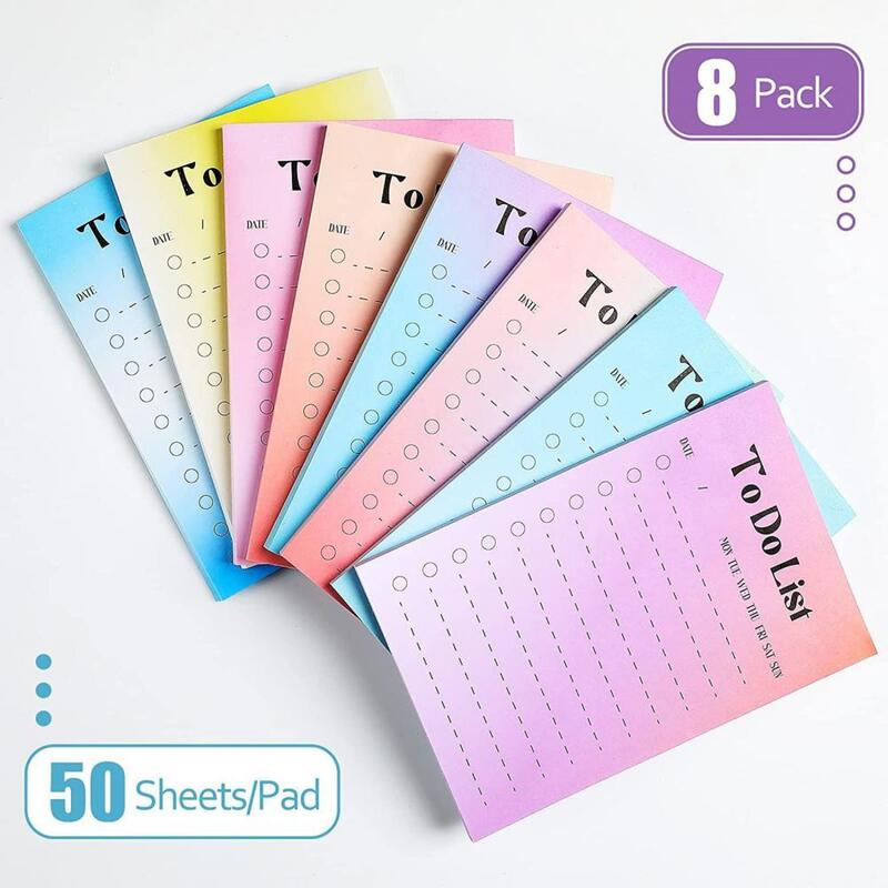 Fluorescente Note Pad Set, cores brilhantes, Sticky Notepad, Frigorífico Time Schedule, Compras Lista de Mercearia, 8Pcs