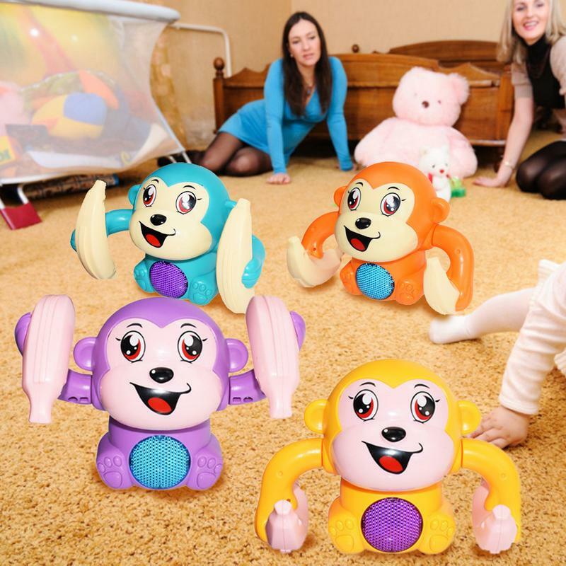 아기 장난감 전기 뒤집기 원숭이 빛 음악 어린이 동물 모델 장난감, 음성 제어 유도 만화 롤링 바나나