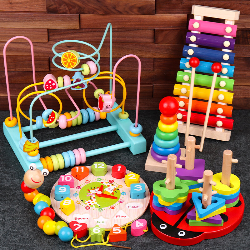 Mainan Kerincingan Kayu Montessori untuk Boks Bayi Mainan Kerincingan Kayu Musik Pendidikan Mainan Anak-anak Permainan Bayi 0 12 Bulan