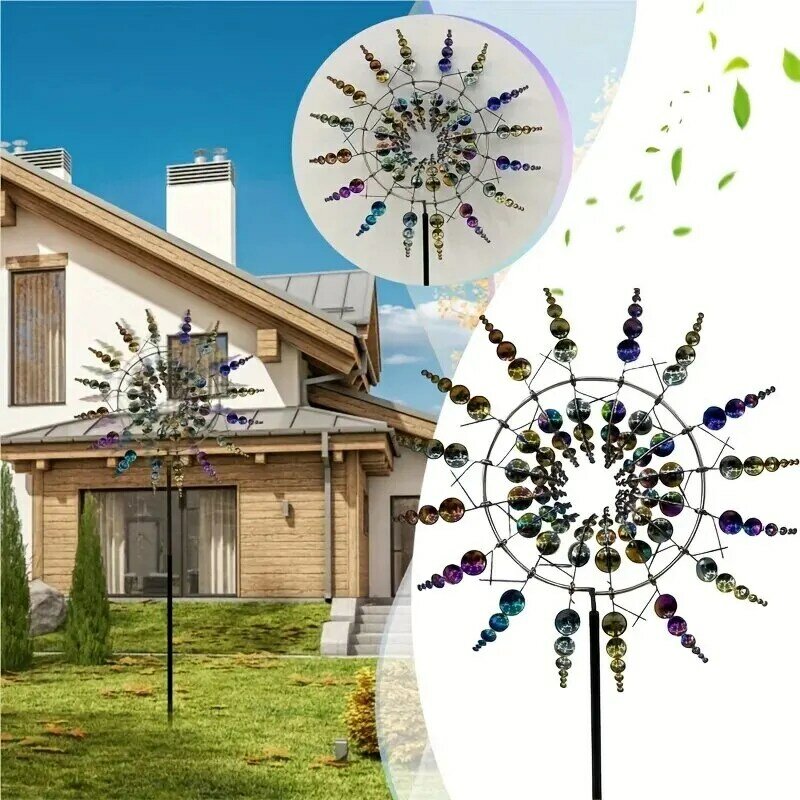 1個魔法のキネティックメタル風車スピナーユニークな風パワーキャッチャークリエイティブパティオガーデン芝生屋外中庭装飾