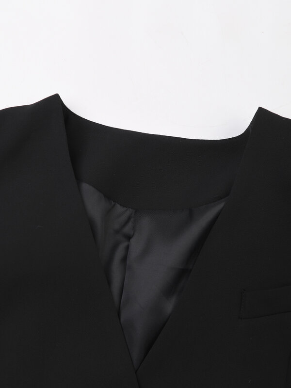 [Eam] Frauen schwarzer Knopf eleganter langer Blazer neuer V-Ausschnitt Langarm Loose Fit Jacke Mode Flut Frühling Herbst 7 ab1239