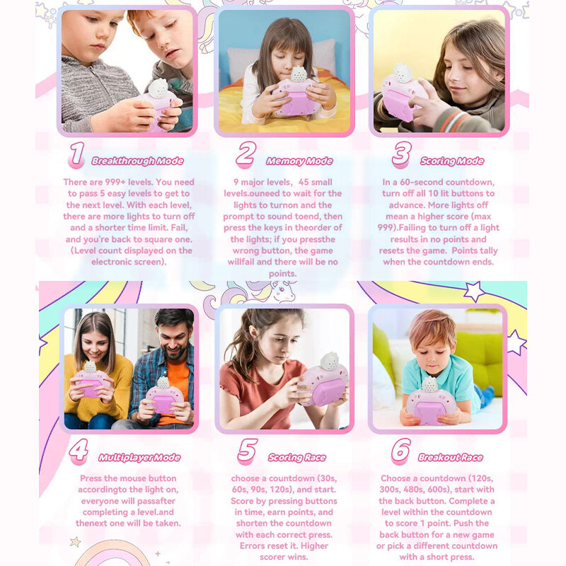 Máquina de jogo eletrônica Pop Bubble para crianças, Quick Push Bubbles Game Cartoon Squeezing Brinquedos Anti Stress Sensorial Bubble Toy Presentes, nível 999
