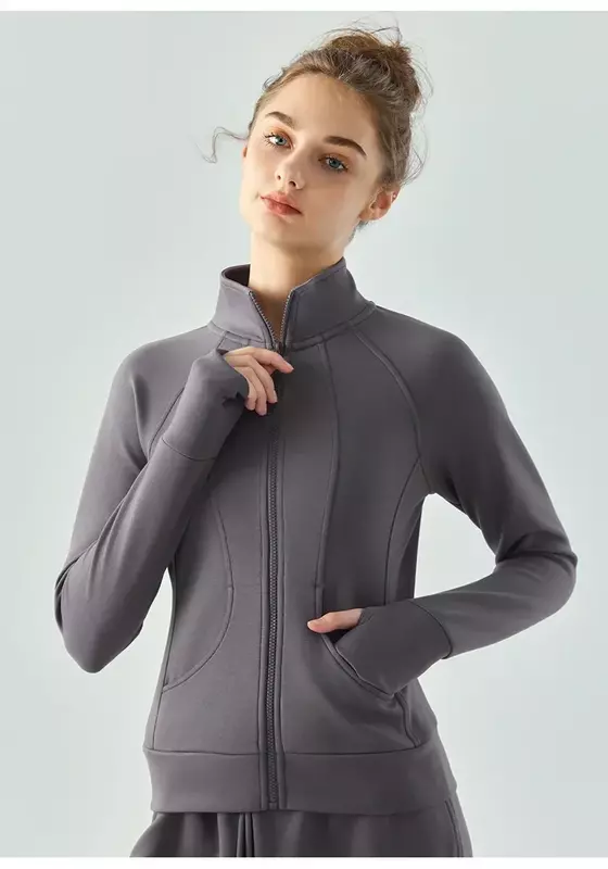 Спортивная куртка на молнии, Женская облегающая одежда с воротником-стойкой для бега, тренировок, йоги, фитнеса, Топ с длинным рукавом на осень и зиму.