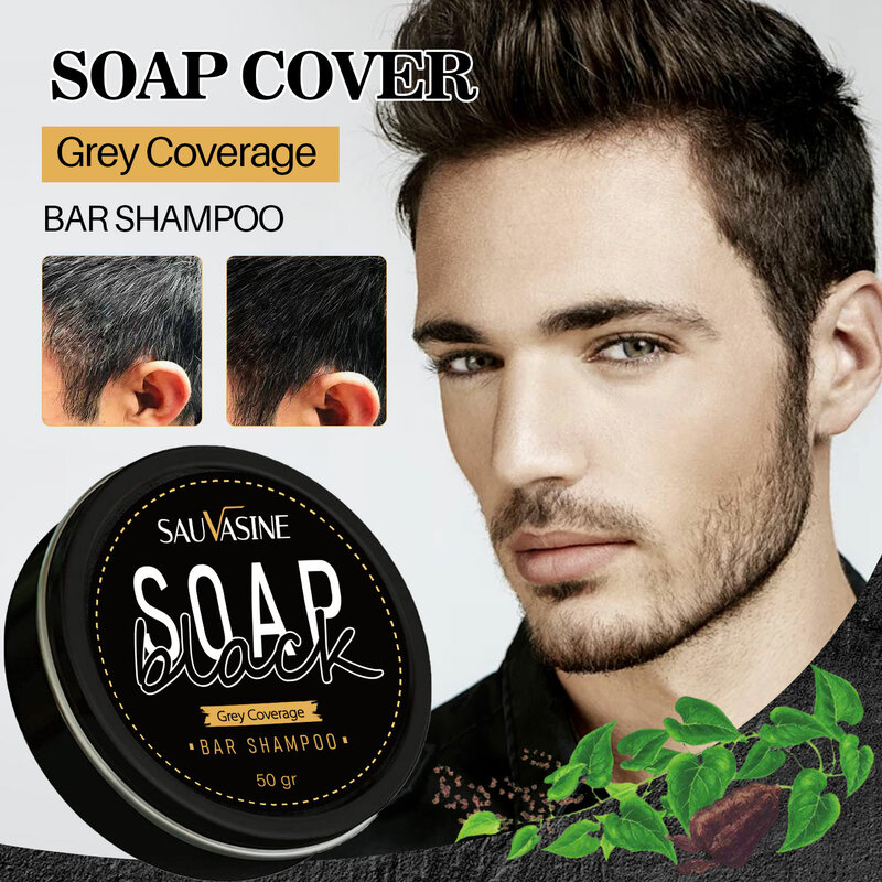 Shampoo para escurecimento do cabelo para homens, sabonete para cobertura de cabelos grisalhos Polygonum Multiflorum, reparo rápido e eficaz, corante branco, 50g