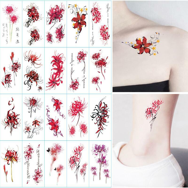 Autocollants de tatouage temporaire, 20 pièces/ensemble, fleurs jetables, imperméables, pour bras, clavicule, Art corporel
