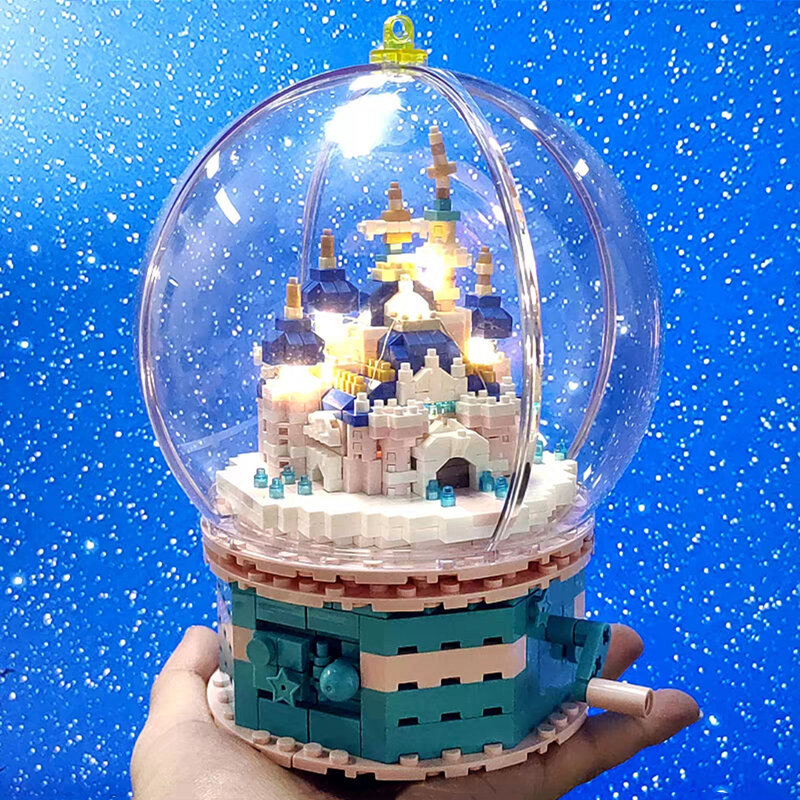 7888 architektura Revolve Castle Palace Crystal Ball LED Light Mini diamentowe klocki klocki zabawki do budowania dla dzieci bez pudełka