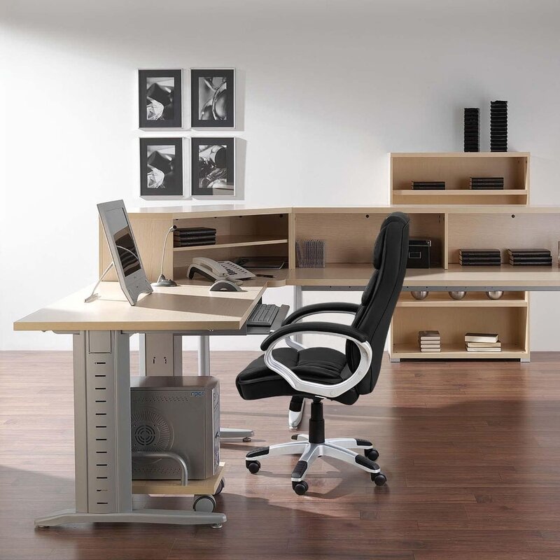 PU Leather Swivel Executive Office Chair, cadeira de mesa de computador de encosto alto, altura ajustável, cadeira giratória, acolchoada, moderna