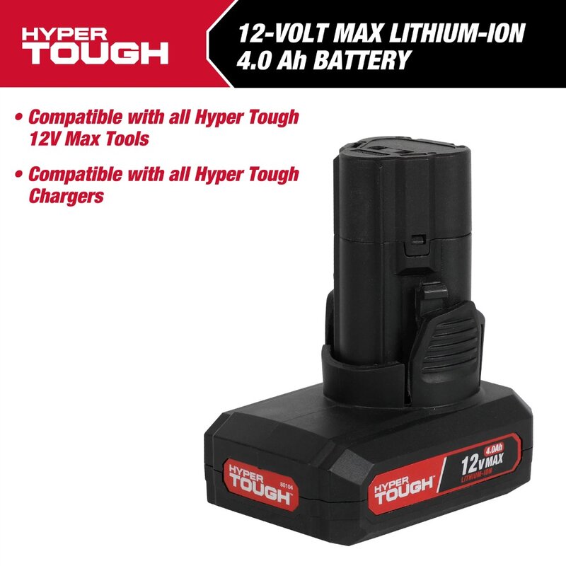 Hyper Tough 12V Max Lithium-Ion 4.0Ah Battery, Model 80104