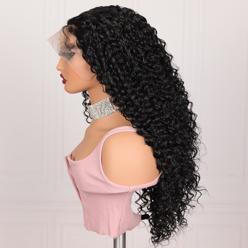 26“ Glueless 180Density Long Black Kinky Curly Lace Front Wig For Women BabyHair Soft Black Preplucked Heat Resistant Daily Wig