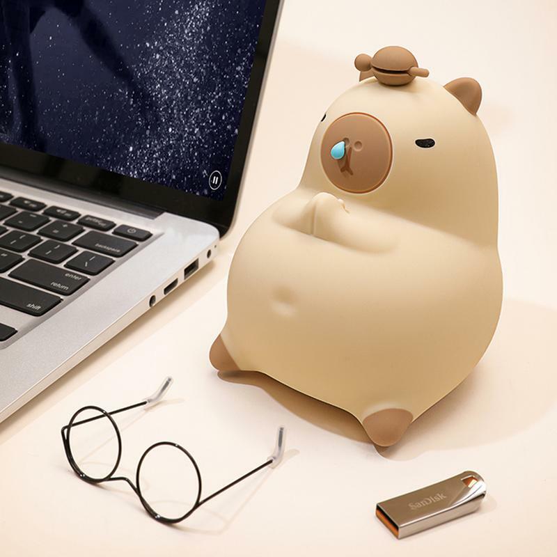 Capybara-Veilleuse en Silicone Souple Rechargeable par USB, Lampe à Commande Tactile, 3 Niveaux, Fonction de Synchronisation