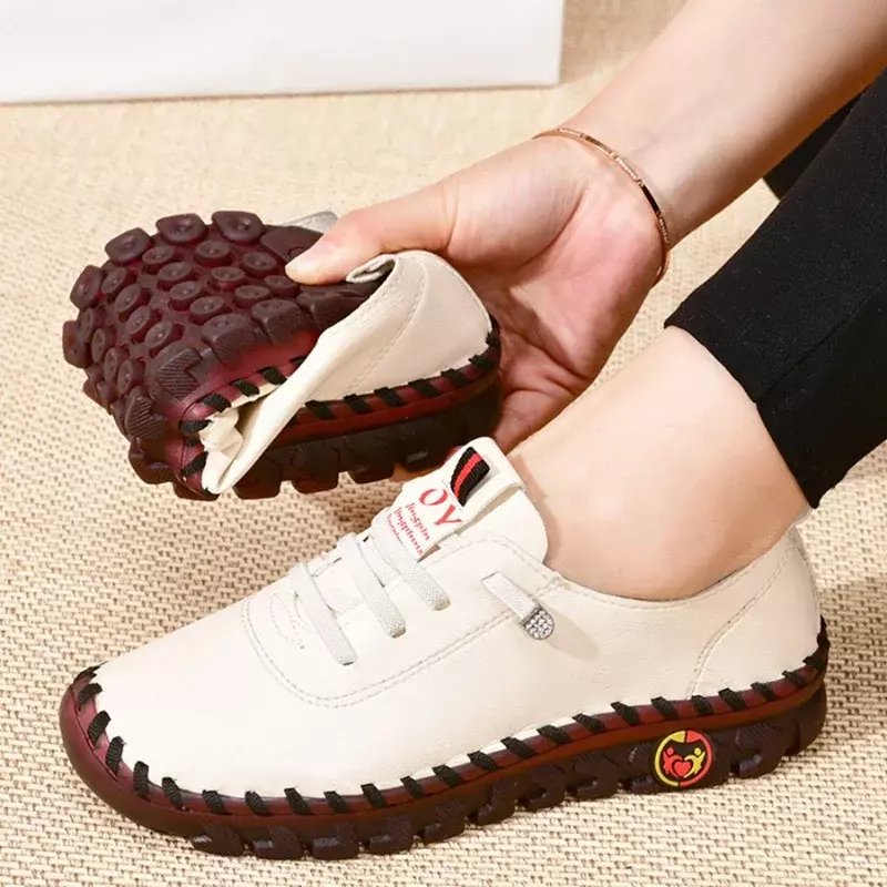 Trampki damskie buty skórzane mokasyny dla kobiet wygodne wsuwane buty mieszkania nici do szycia ręcznego buty mama Zapatillas De Mujer